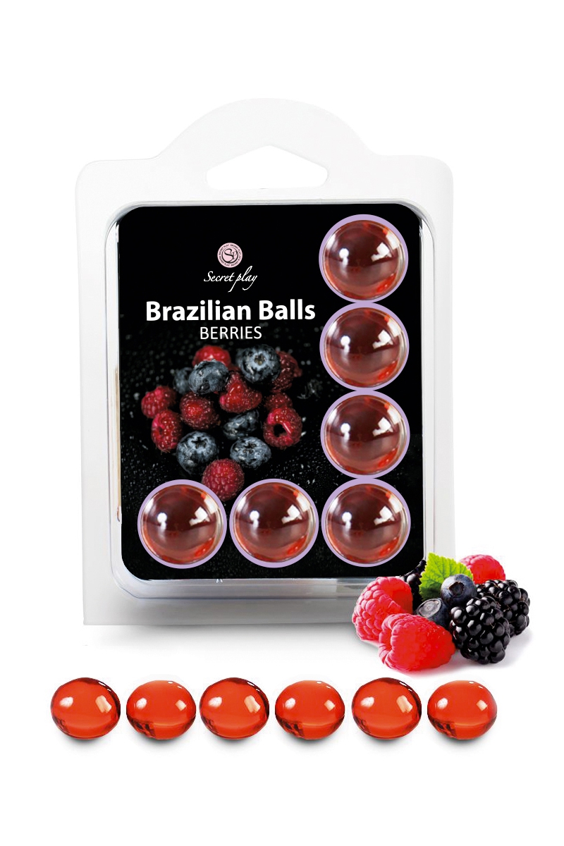 6 Brazilian Balls de la marque Secret Play, parfum baies rouges, se dissolvent grâce à la chaleur du corps et se transforment en lubrifiant doux et soyeux - oohmygod