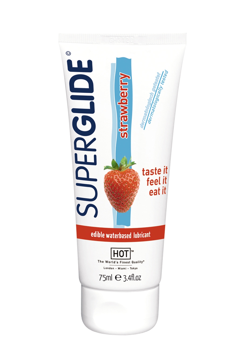 Lubrifiant Comestible SuperGlide fraise, formule à base d'eau, flacon 75ml - oohmygod