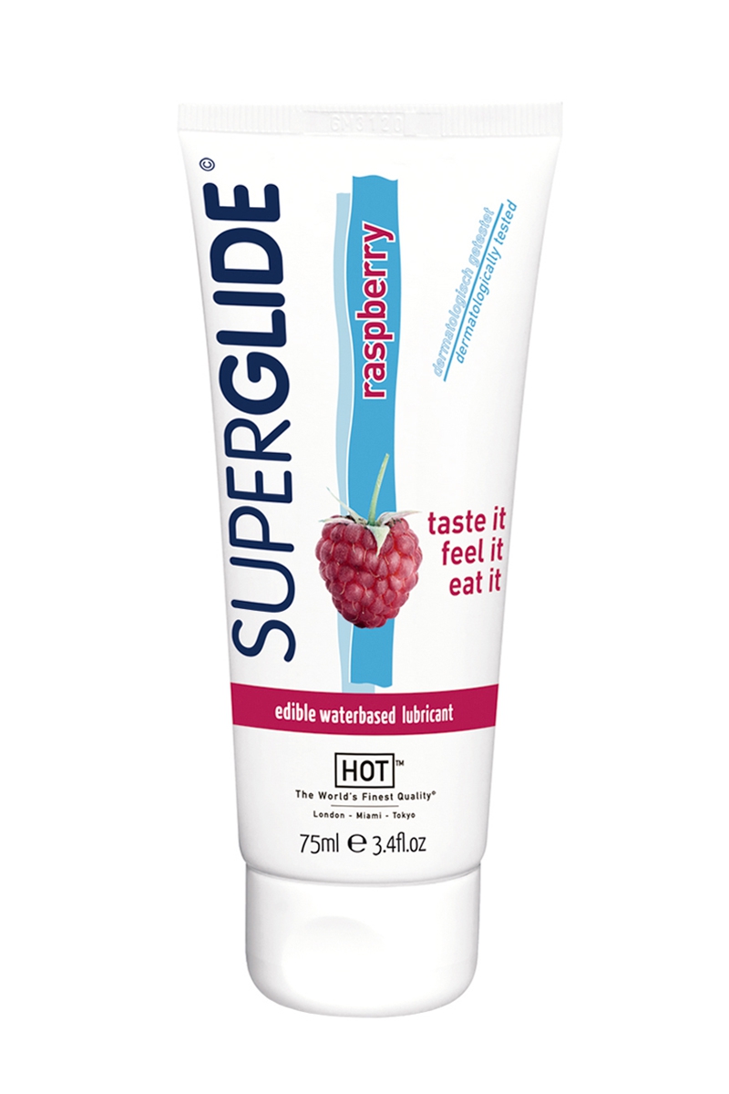 Lubrifiant Comestible SuperGlide framboise, lubrifiant à base d'eau, idéal pour tous types de pratiques sexuelles, 75ml - oohmygod