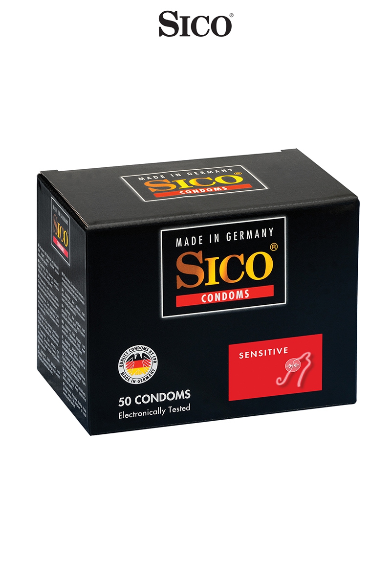 Boite de 50 préservatifs Sensitive de la marque Sico, présarvatifs extra fins pour ressenti tout les sensations le plus naturellement possible - oohmygod