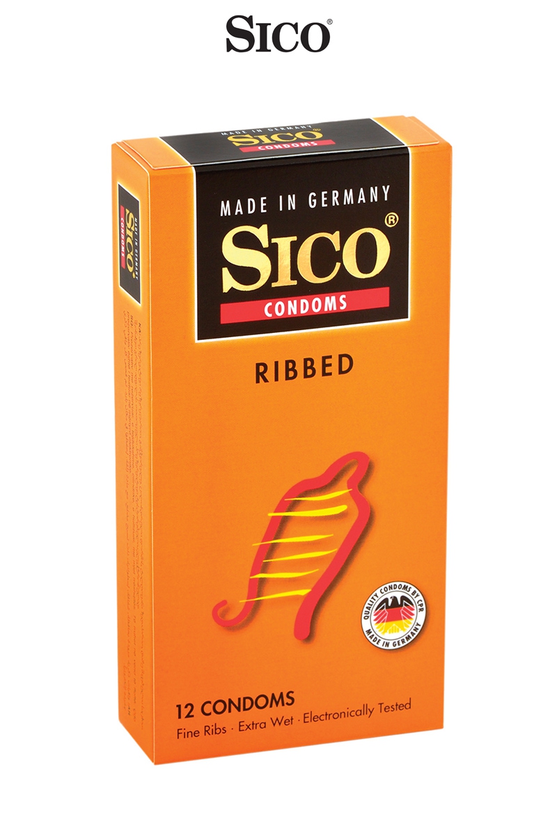 12 préservatifs rainurés RIBBED - Sico