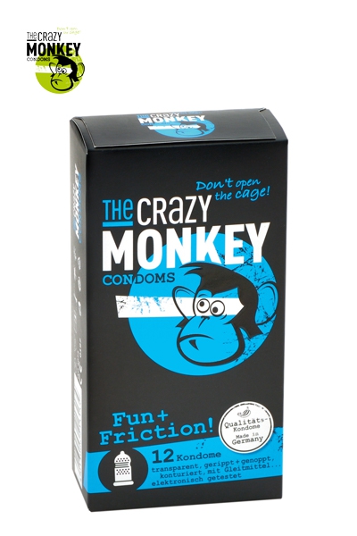 Boite de 12 préservatifs Fun et Friction de la marque Crazy Monkey, texture perlée et nervurée pour améliorer les sensations de votre partenaire - oohmygod