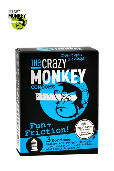 Boite de 3 préservatifs texturés Fun et Friction - Crazy Monkey