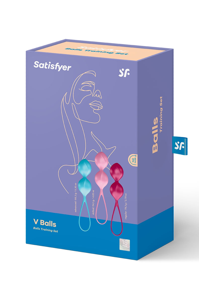 Boite du set 3 boules de geisha V Balls de chez Satisfyer, poids différentes et diamètre moyen - oohmygod