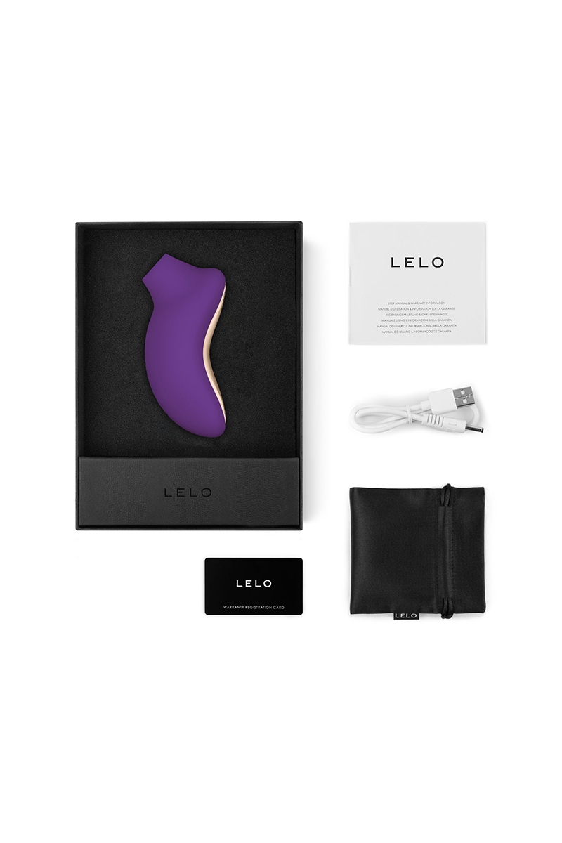 Boite et accessoires du stimulateur clitoridien sans contact Sona 2 de chez Lelo, spacialisé dans les orgasmes intenses et puissants - oohmygod