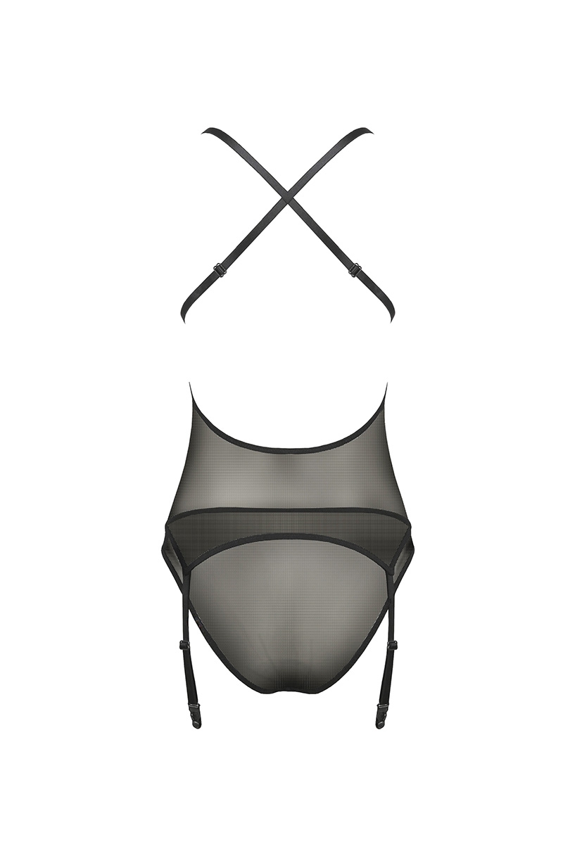 Vue arrière de la guêpière en tulle transparent et en dentelle Erza de la marque Passion Lingerie - oohmygod