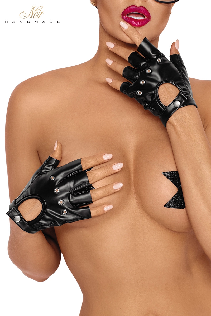 Gants mitaines en wetlook F264, gants sexy pour femme, taille unique - ooohhmygod