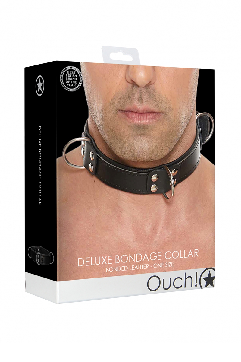 Boite du collier coquin de bondage de la marque Ouch, Collier Bondage Deluxe noir vendu chez Ooh My God