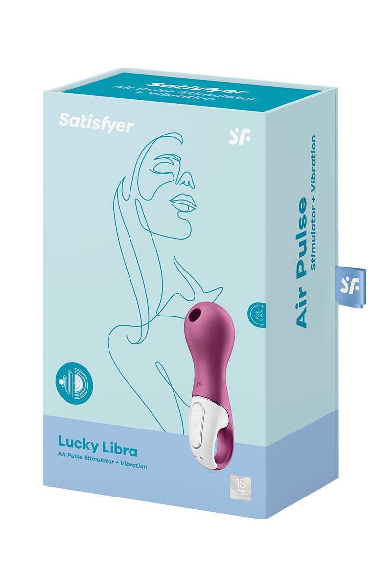 Boite du Stimulateur à air pulsé sans contact Lucky Libra de chez Satisfyer, 11 programmes dondes de pression, 10 programmes de vibration - oohmygod