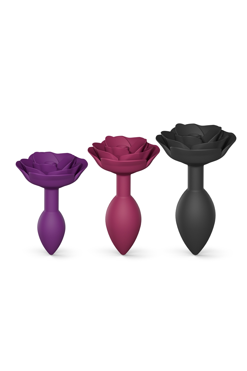 Photo des 3 types de plugs en forme de rose de tailles différentes de la marque Love to Love, plugs de tailles progressives - Ooh my god