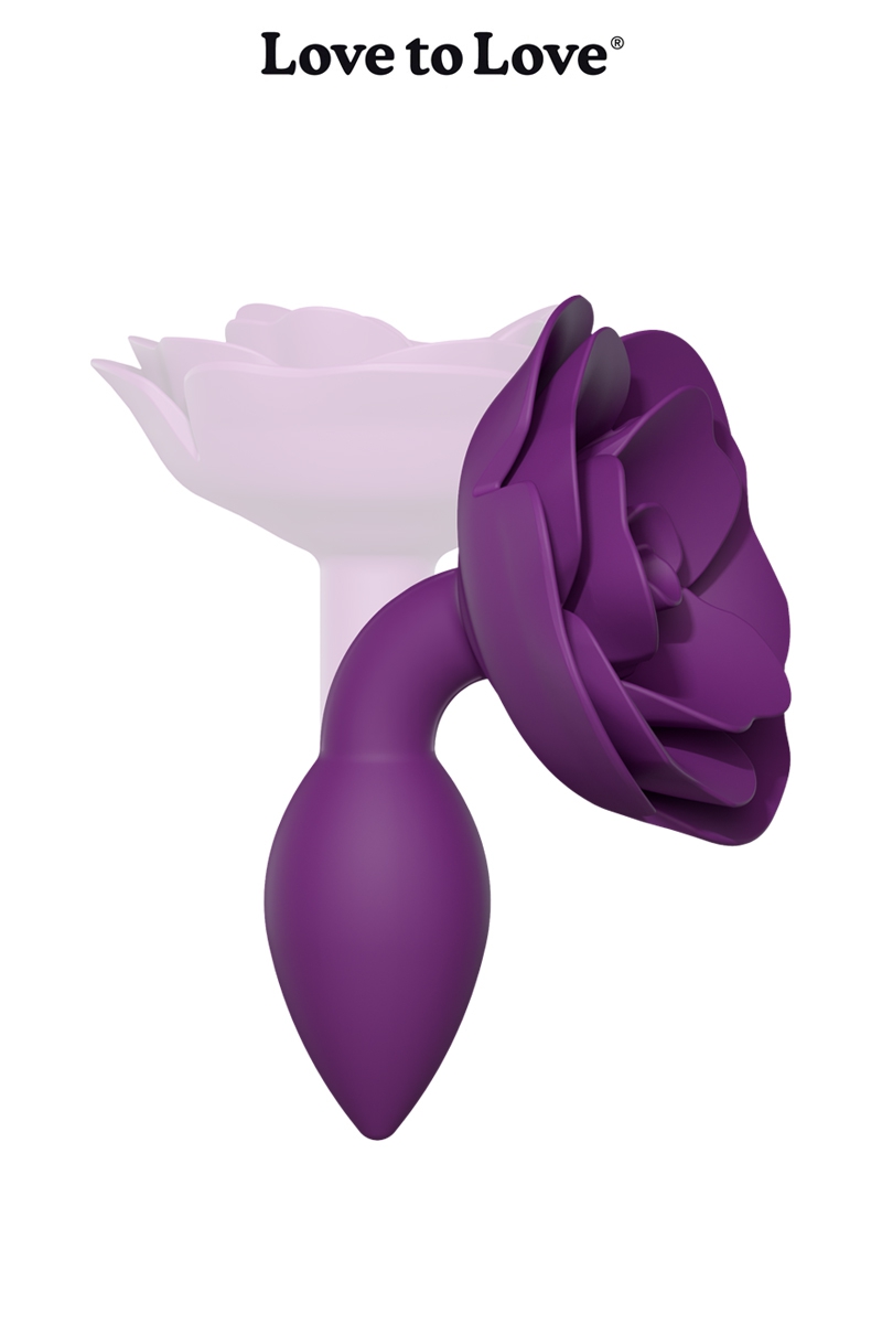 Plug flexible en silicone violet de chez Love to Love, Plug anal violet Open Roses taille S, plug anal en forme de rose - ooh my god