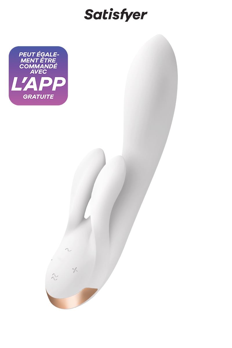 Vibromasseur-Rabbit-connecté-Double-Flex-blanc-20-x-5,5cm-plaisir-clitoridien-vaginal