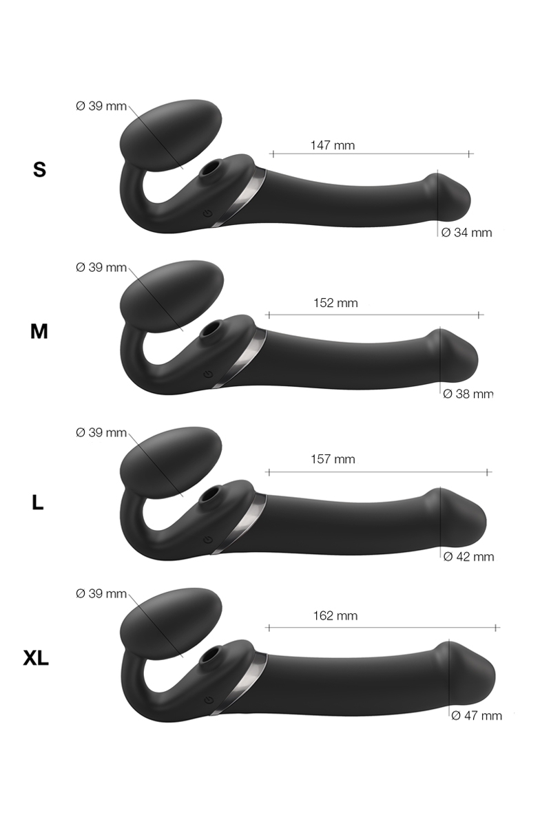 photo-des-4-tailles-differentes-du-Gode-ceinture-télécommandé-Multi-Orgasm-noir-taille-XL