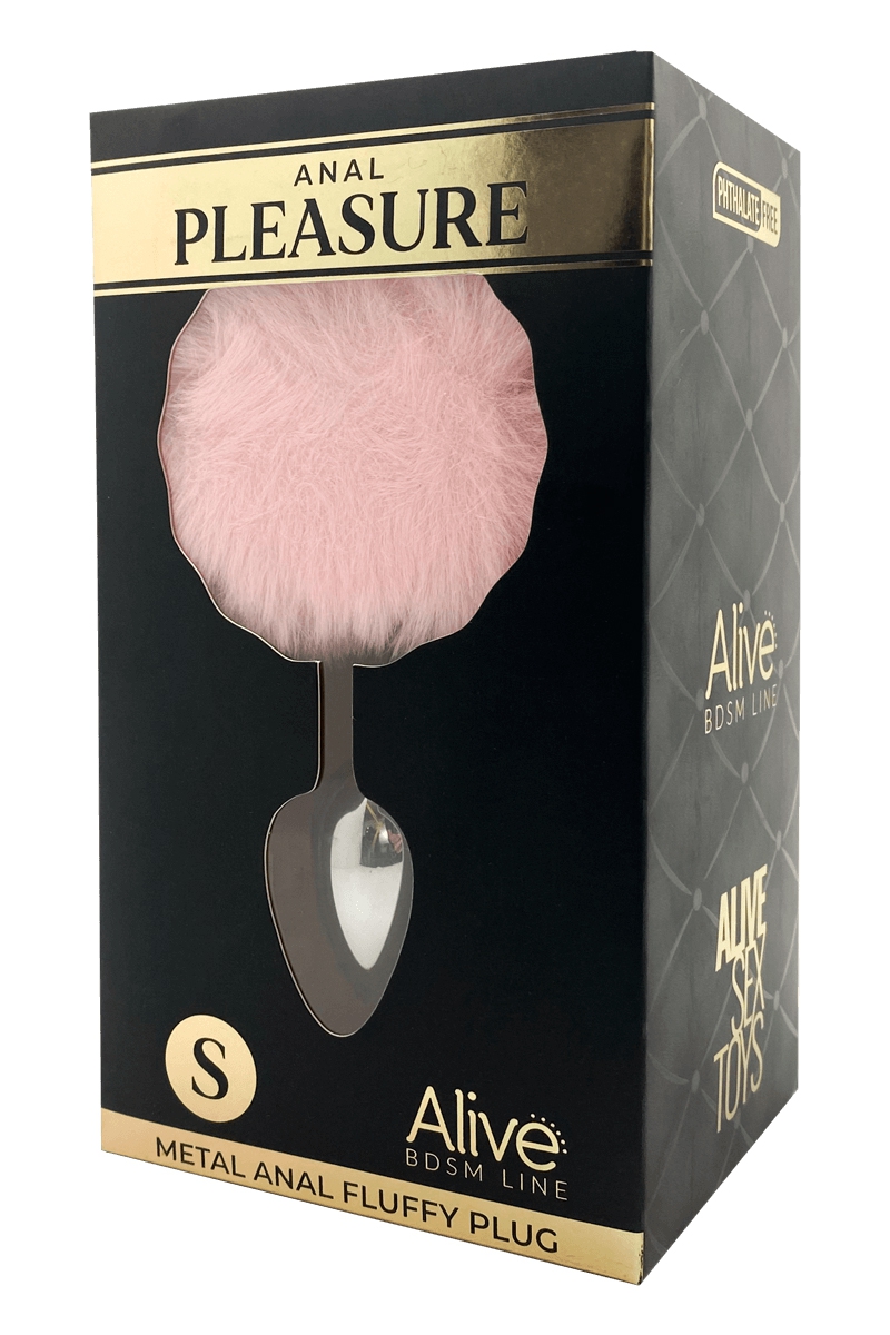boite-emballage-Plug-anal-métal-pompon-rose-Fluffy-taille-S