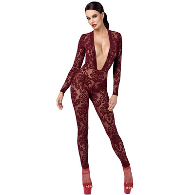 Combinaison bordeaux en tulle floqué Kink Royal F382 Noir Handmade