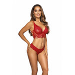 ensemble soutien gorge effet bustier en dentelle rouge avec string assorti axami