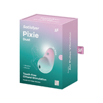 boite emballage stimulateur clitoridien sans contact et à vibrations satisfyer, couleur rose et menthe pixie dust