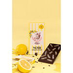 Chocolat gourmand aphrodisiaque Les canailles noir citron 100g  Détail tablette chocolat noir citron confit
