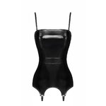 Corset noir effet vinyle F381 vu de face Noir Handmade dans la boutique Ooh My God