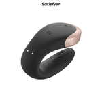 Stimulateur noir pour couple Double Love, sextoy connecté qui peut fonctionner avec une application dédié pour plus de vibrations, vendu chez oohmygod