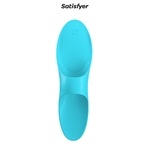 stimulateur doigt vibrant bleu Teaser de la marque Satisfyer, stimulation des zones érogènes externes, unisexe - oohmygod
