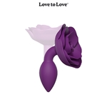 Plug flexible en silicone violet de chez Love to Love, Plug anal violet Open Roses taille S, plug anal en forme de rose - ooh my god