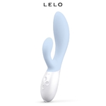 Double vibromasseur bleu clair de haute qualité, pour la stimulation clitoridienne et vaginale, Vibromasseur Rabbit Ina 3 bleu clair Lelo vendui chez Ooh my god