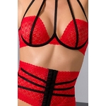 Photo du soutien-gorge en dentelle rouge et lanières noires de lEnsemble ouvert en dentelle 3 pièces Akita Passion Lingerie - OMG