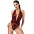 vu de face porté Body transparent sexy en tulle bordeaux floqué Noir Handmade - Ooh My God