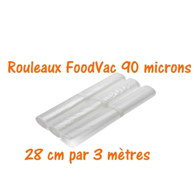 Rouleaux Gaufrés Foodvac 28 cm / 3 mètres qualité supérieure  90 microns. Prix dégressifs jusqu'à -25%. Bénéficiez automatiquement de notre Programme de Fidélité ! 100% compatible avec toutes les machines.