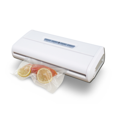 Machine sous vide FoodVac Classic. 175 watt. Barre soudure 29,5 cm. 650mb de dépression. Aspiration 15 litres minutes. 10 sachets offerts. Garantie unique 10 ans en option (voir conditions).