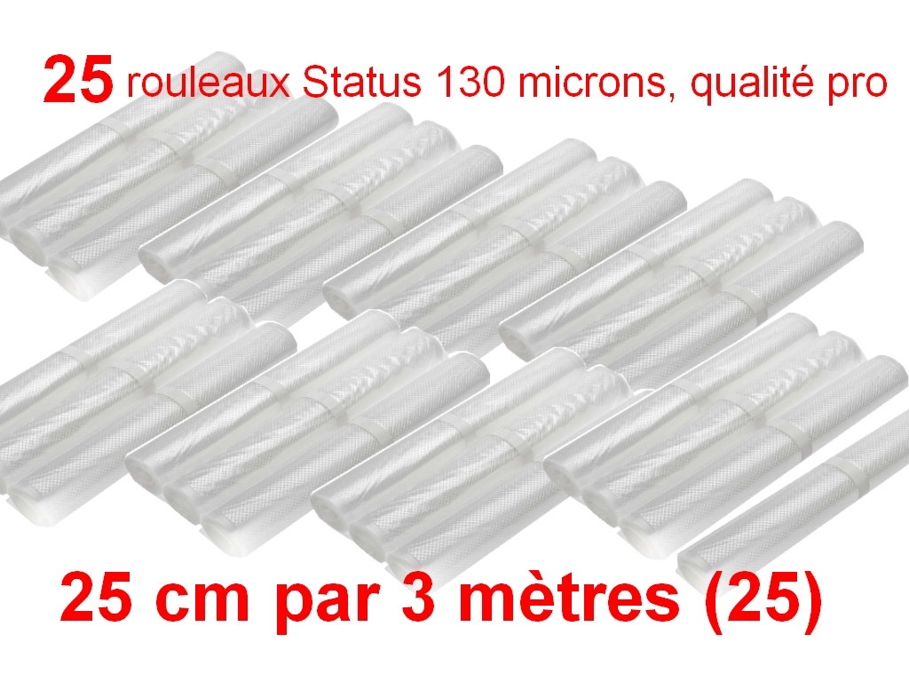 Lot de 25 rouleaux Gaufrés sous vide 25 cm x 3 mètres.Top qualité