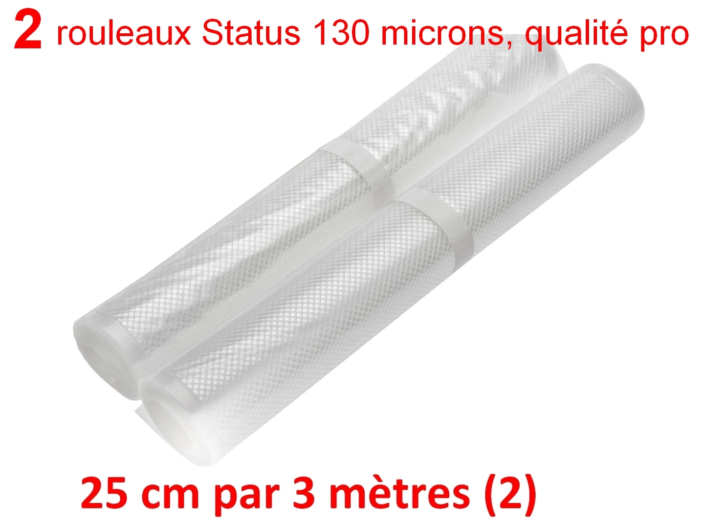 Lot de 2 rouleaux Gaufrés sous vide 25 cm x 3 mètres.Top qualité