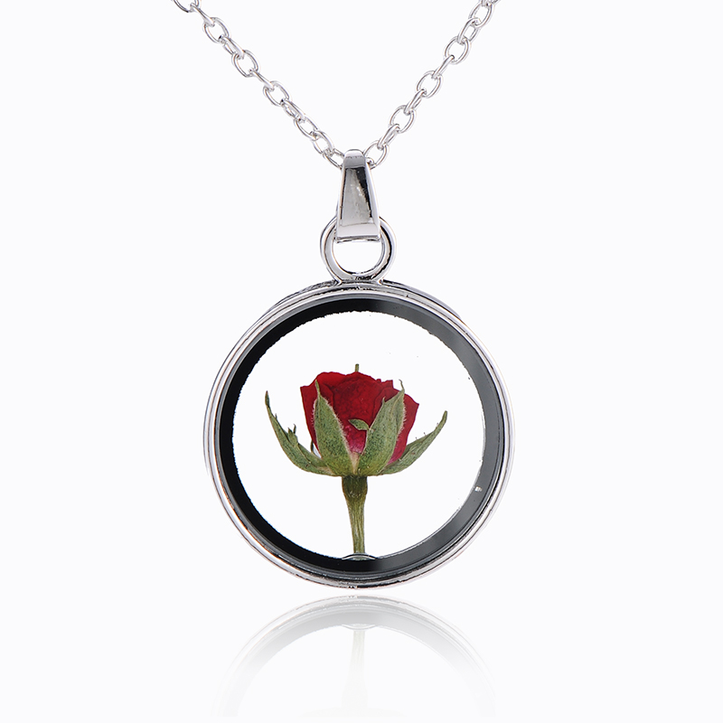 Collier_pendentif_rose_fleur_séchée_argent