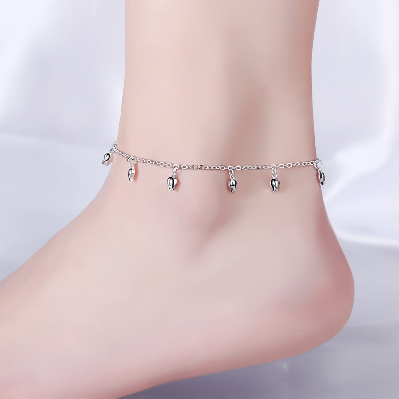 Bracelet de Cheville Rose Fleur Argent