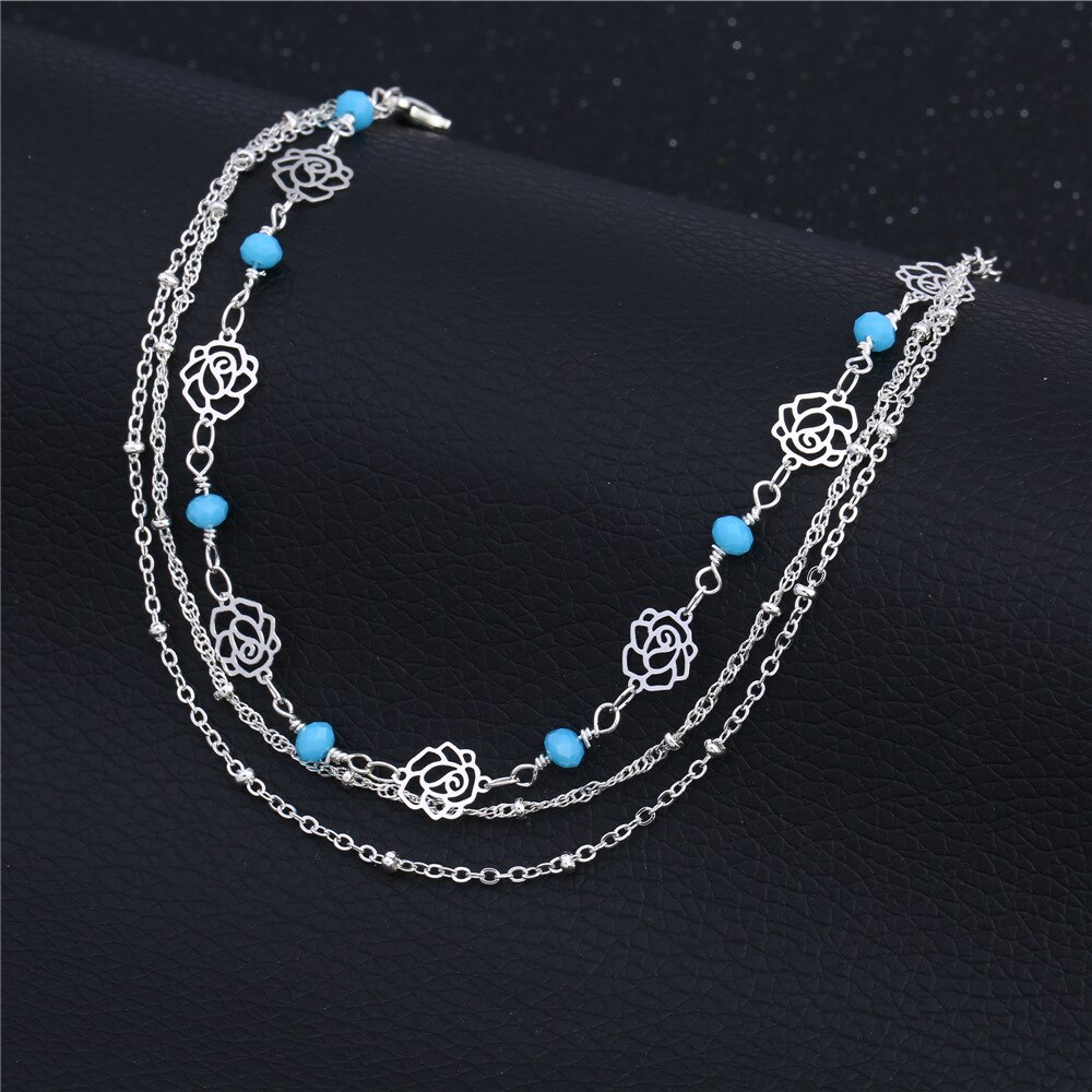 bracelet_de_cheville_rose_fleur_argent_bleu_femme