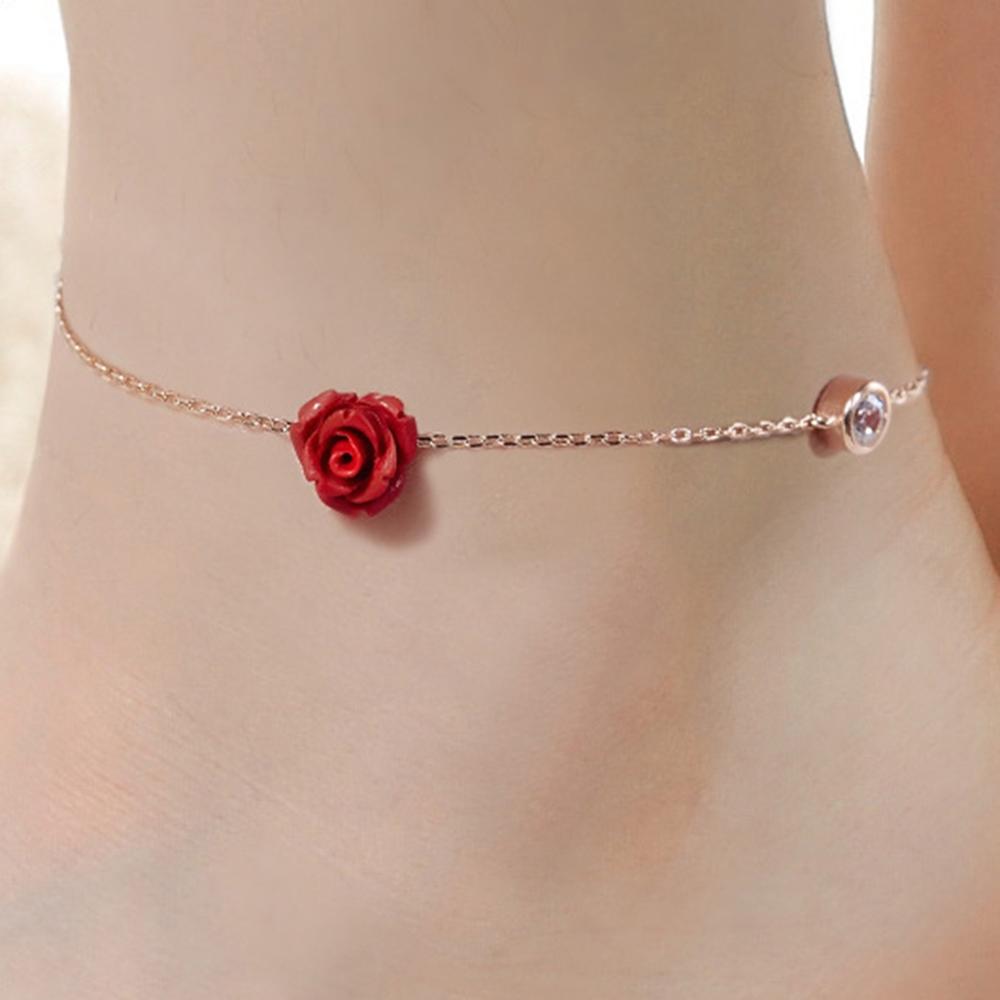 Bracelet_de_cheville_fleur_rose_rouge_diamant