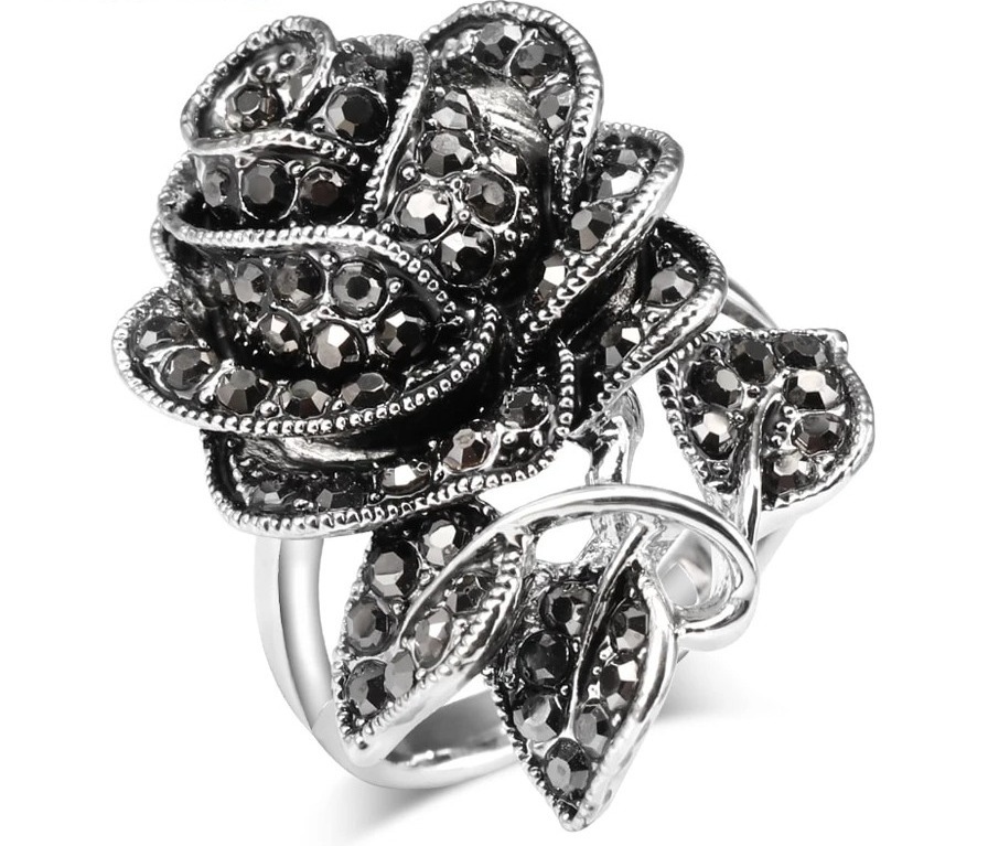 Kinel-bagues-Vintage-Rose-pour-femmes-bagues-Antique-couleur-argent-noir-cristal-cadeau-de-no-l