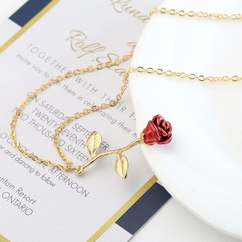 Collier_Rose_Fleur_pointe_rouge_or