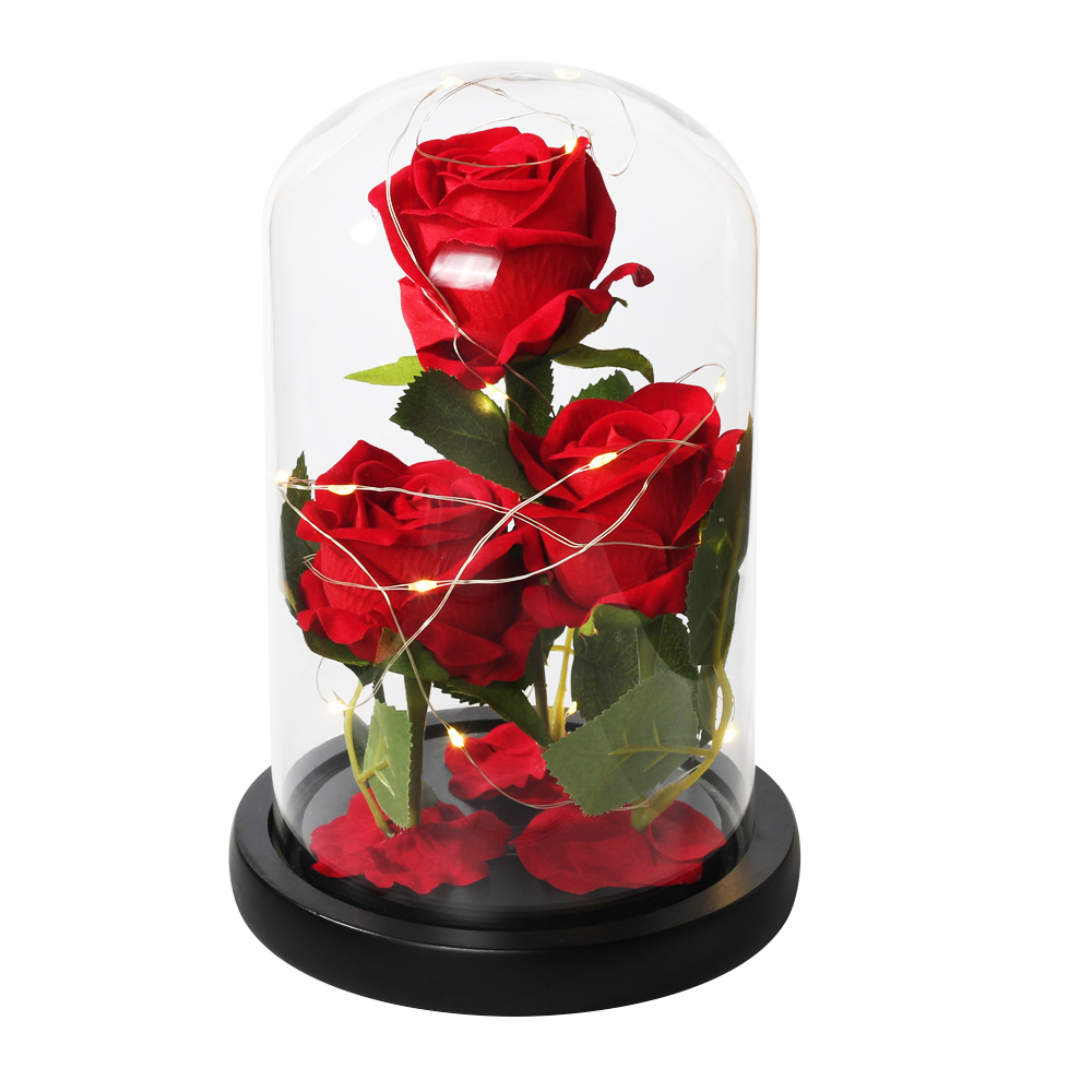 Rose Éternelle sous Cloche 3 fleurs | Rose Dorée