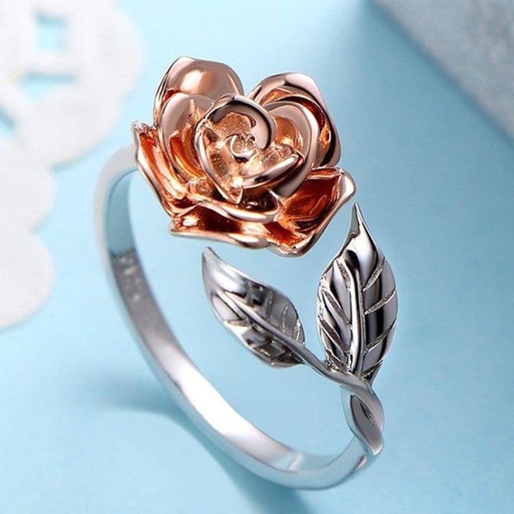 Bague Rose fleur argent ajustable