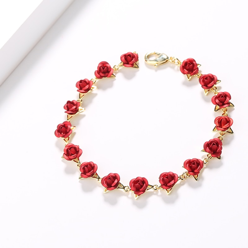 Bracelet-16-Roses-Rouges-Fleur-Or