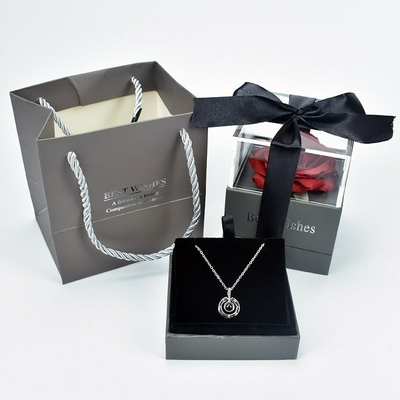 Coffret Cadeau Rose Éternelle + Collier "Je t'aime" 100 Langues