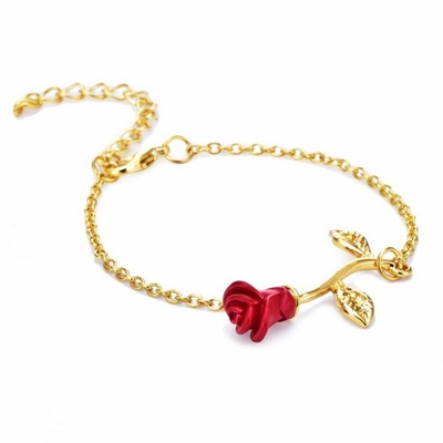 Bracelet Fleur Rose pointe rouge
