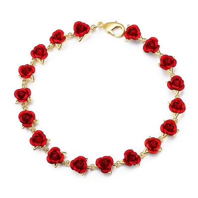 Bracelet Or 16 Fleurs Roses rouges