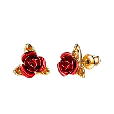 Boucles D'oreilles Fleur Rose Rouge