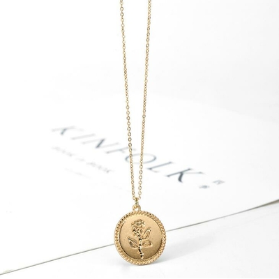 Collier médaillon Fleur Rose or