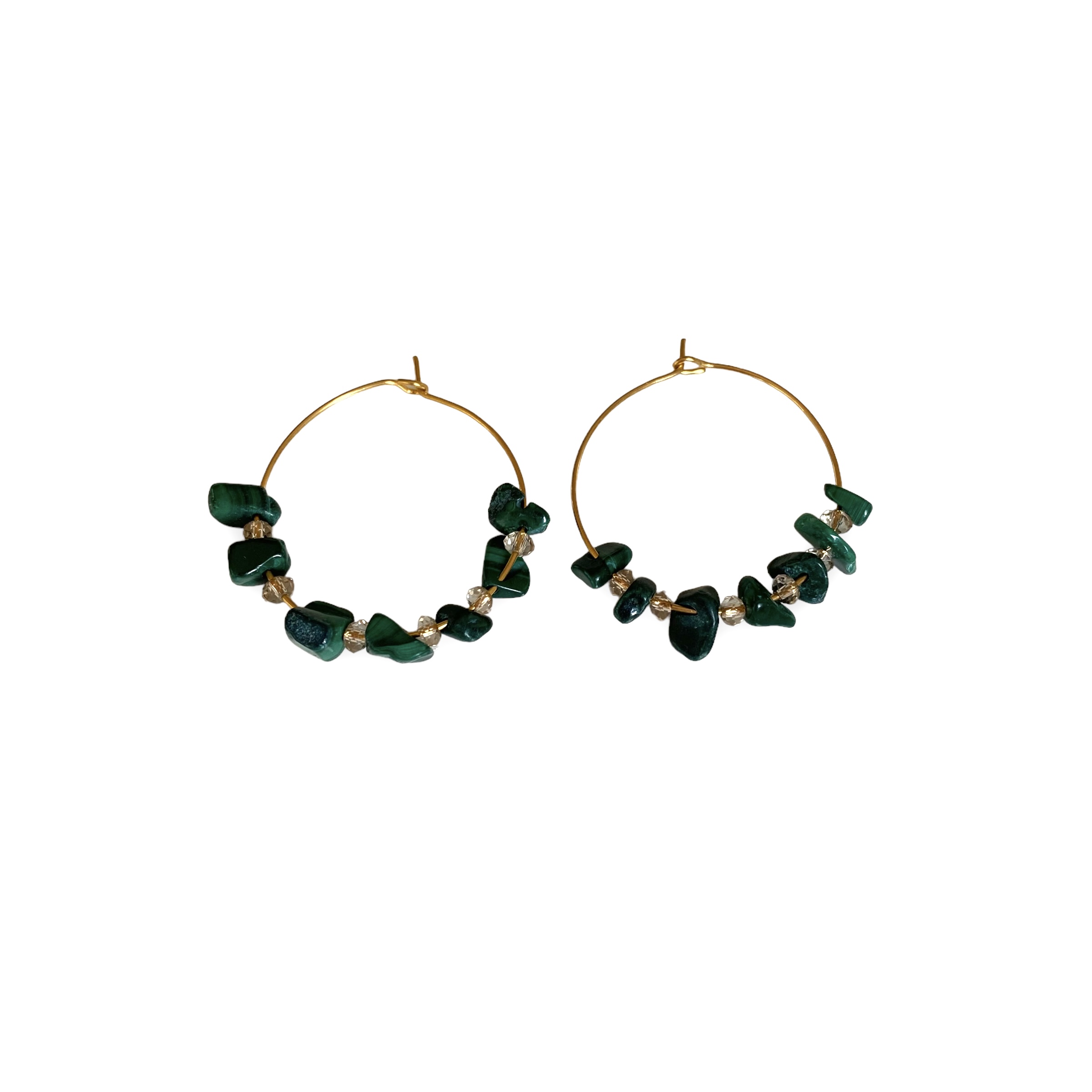 Boucles d'Oreilles Malachite exposées Clara