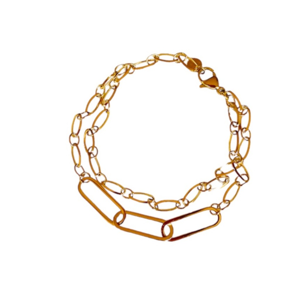 bracelet gros maillon femme acier inoxydable dore deux rangs expose diane