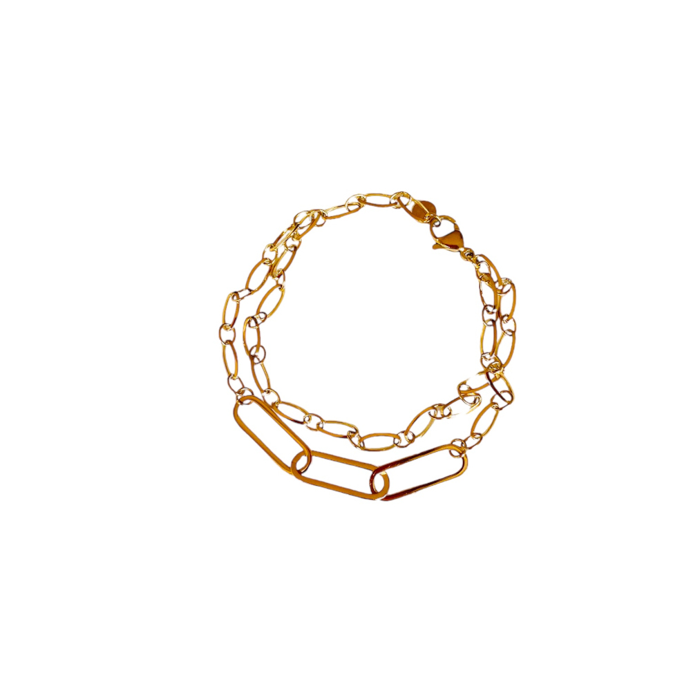 bracelet gros maillon femme acier inoxydable dore deux rangs expose diane